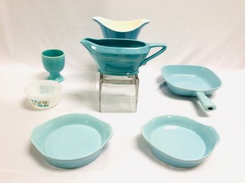 Grouping Of USA Pottery, Royal, And Fire King Blue Heaven Compatible Dishware