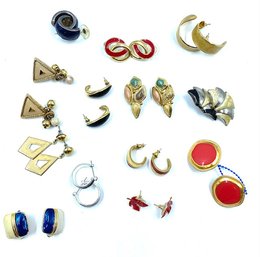 13 Pairs Of Enamel Earrings - Vintage To Now W/ Designer-signed