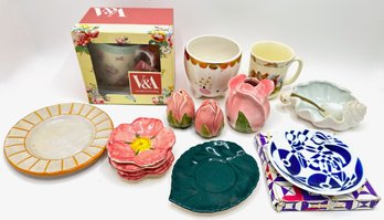 Rose Votive Holder & Salt & Pepper Shakers, Shell Shaped Bowl With Shell Spoon, Peter Rabbit Mug & More