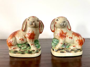 Pair Of Staffordshire Style Porcelain Bunny Hares