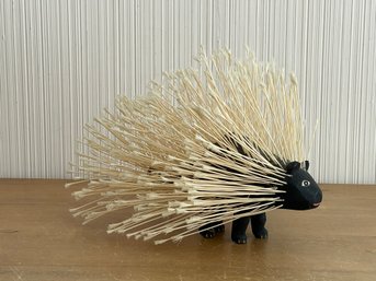 Rare Vintage Signed David Alvarez Hand-Carved Wooden Porcupine Sculpture