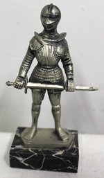 6 1/2' Armored Knight With Sword Figurine On Carrara Marble Stand Made In Italy