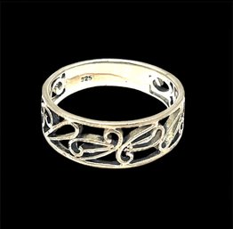 Vintage Sterling Silver Intricate Ring Band, Size 7.5