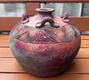 Colorful Vintage Pottery Flower Vase With Gorgeous Shades Of Red And Green         (back Deck)