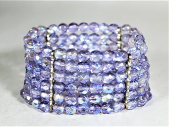 Contemporary Multi Strand Lavender Purple Crystal Glass Beaded Bracelet