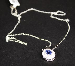 Fine 17' Long Sterling Silver Chain Having Sterling Silver Tanzanite Pendant