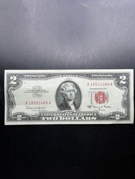 Red Seal $2 Bill 1963-A AU CONDITION