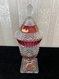 Indiana Glass Diamond Point Ruby Red Square Base Trophy Goblet