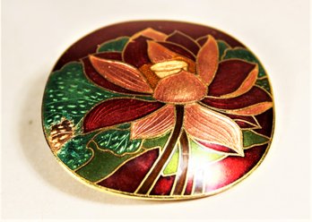 Vintage 1980s Large Coloisonne Enamel Belt Buckle Orchid Flower