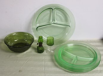 Green Glass Lot Of 7