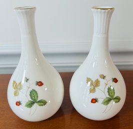 2 Small Wedgewood Bone China Vases - Wild Strawberry