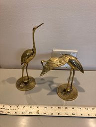 Two Vintage Brass Heron