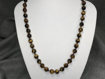 Beautiful Brand New 19' Necklace With Highly Polished Tiger Eye Beads - Screw Barrel Type Clasp - Never Worn