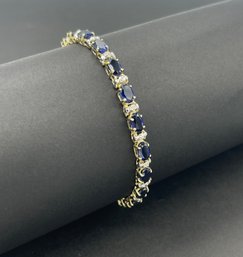 Stunning Multi Sapphire & Diamond Tennis Bracelet In 10k Yellow Gold