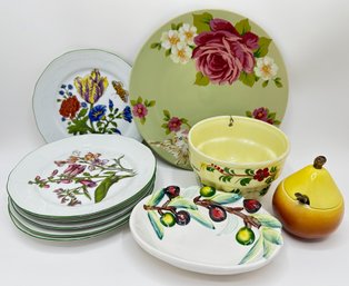 Set 6 Bareuther Waldsassen Bravaria Plates, Floral Platter, Floral Bowls & Pear Shaped Honey Bowl