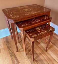 (3) Italian Marquetry Inlaid Nesting Tables