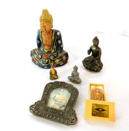 Buddhist Interest Lot Of Figurines And Dalai Lama Photo