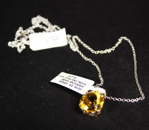 18' Long Sterling Silver Chain Having Large Round Citrine Gemstone Pendant