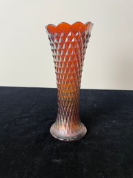 Northwood Carnival Glass 12 Point Diamond Point Pattern Orange Vase