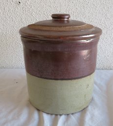 Antique Stoneware Crock With Lid Yellow And Brown