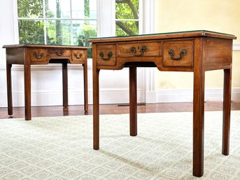 A Pair Of English Side Tables With Custom Glass Tops