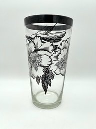Vintage Sterling Silver Overlay Floral Peony Glass Vase