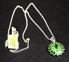 Fine 20' Long Sterling Silver Chain Necklace Having Round Genuine Peridot Gemstone Pendant