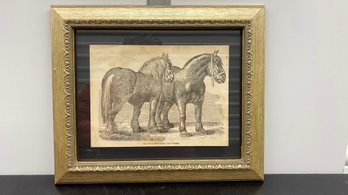 19th Century Engraving Derbyshire Cart Horses 10x12 Framed Glass