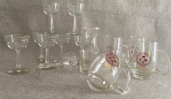 Vintage Cut Glass - Liquior, Cocktail Stemmed Glass & Carafe. 300th Anniversay Glass Mug, Simsbury CT