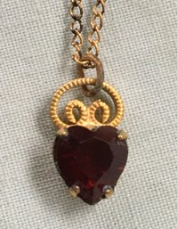 Mid Century Unmarked, Unchecked Gold Necklace With Ruby Pendant