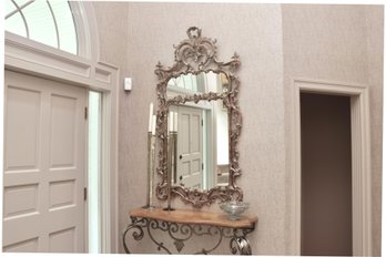 Ornate Rococo  Style Scrolled  Acanthus Leaf  Rectangular Gilt Mirror In A Muted Distressed Finish