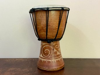 Djembe Drum Of Carved Wood - Great Little Percussion Instrument!
