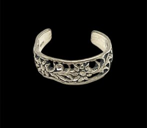 Vintage Sterling Silver Intricate Flower Design Cuff Ring, Size 3.5