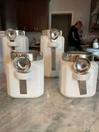 Set Of 4 Ceramic Kitchen Canisters With Stainless Scoops