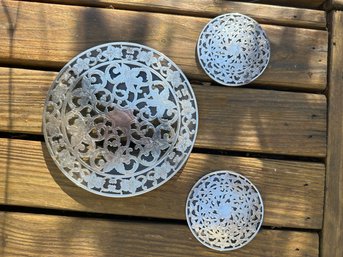 Three Antique Reticulated WEBSTER Sterling Overlay Glass Trivets, Circa 1890