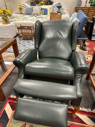 Nice Size  Wing Back Leather Recliner - Green -