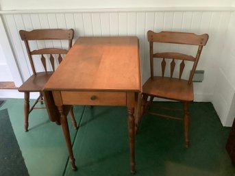 Solid Rock Maple Drop Leaf Table With Drawer And Chairs