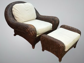 Master Rattan Craftsman Woven Chair & Ottoman, Brought Back From Hong Kong