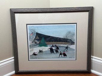 P Buckley Moss 'Skating At The Bridge' Pencil Signed & Numbered Lithograph