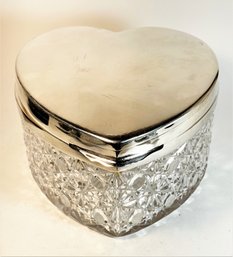Large Sterling Silver And Cut Glass - Dresser Box  Heart Shaped - German