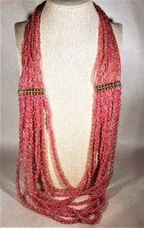 Contemporary Dark Pink Magenta Colored Micro Glass Beaded Necklace 24' Long