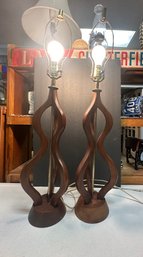 Mid Century Modern Style Pair Pf Wood Lamps Bulbs Working. KSS/CVBC-A