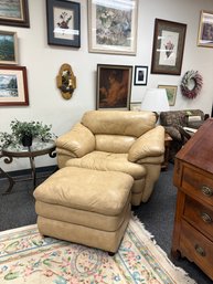 2 Piece Butterscotch Leather  Comfy Chair And Ottoman