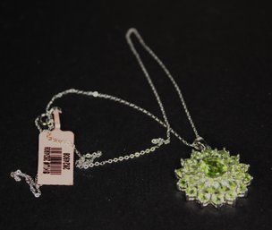 Another Fine Genuine Peridot Pendant On 18' Long Sterling Silver Chain