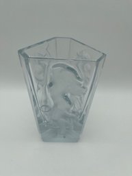 Lalique-Style Triangular Art Glass Vase With Nudes