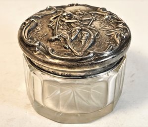'The Swing' Sterling Silver Cut Glass Jar By F & B - Has Dents