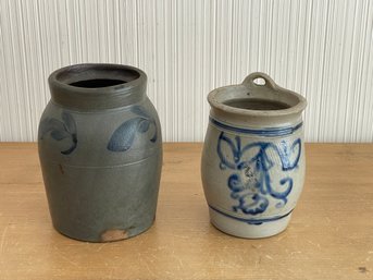 Lot Of 2 Stoneware Jars Salt Glazed Crock