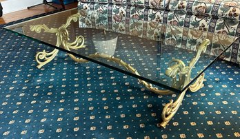 Regency Style Gilded Wrought Iron And Glass Top Coffee Table