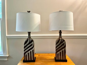 Pair Of Wavy Striped Simon Blake  Table Lamps