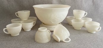 Milk Glass Punch Bowl And Punch Cups